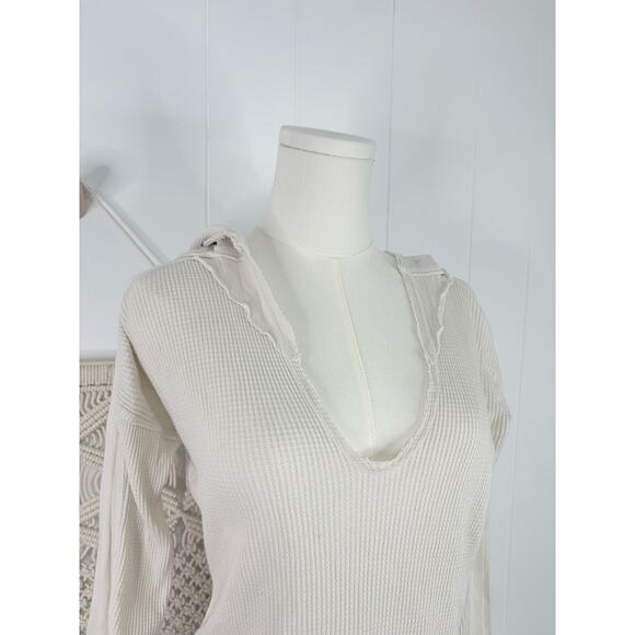 Free People Margo Essential Thermal Hoodie Womens Medium Cream Ivory - Picture 3 of 9
